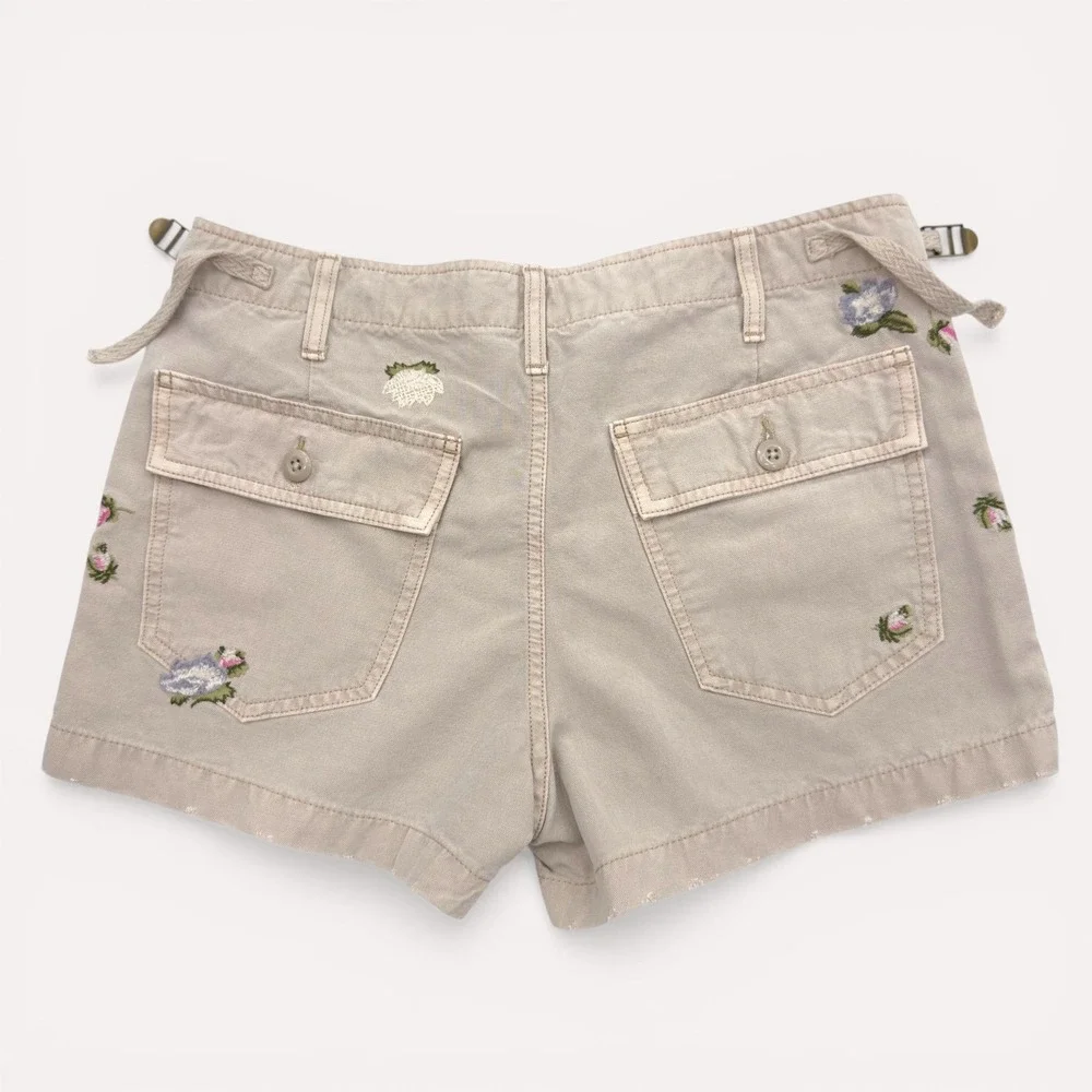 Lucky Brand Floral Embroidered Shorts Womens 10 Boho Cottagecore Shabby Utility